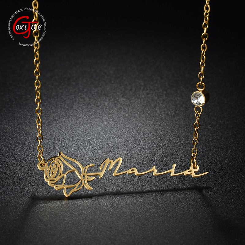 Birth Flower Necklace - Goxijite Customized Rose Necklace Birthstone Stainless
