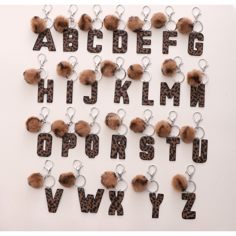 Fashion Leopard English Alphab - Monogram Keychain Leather ulasan dan harga