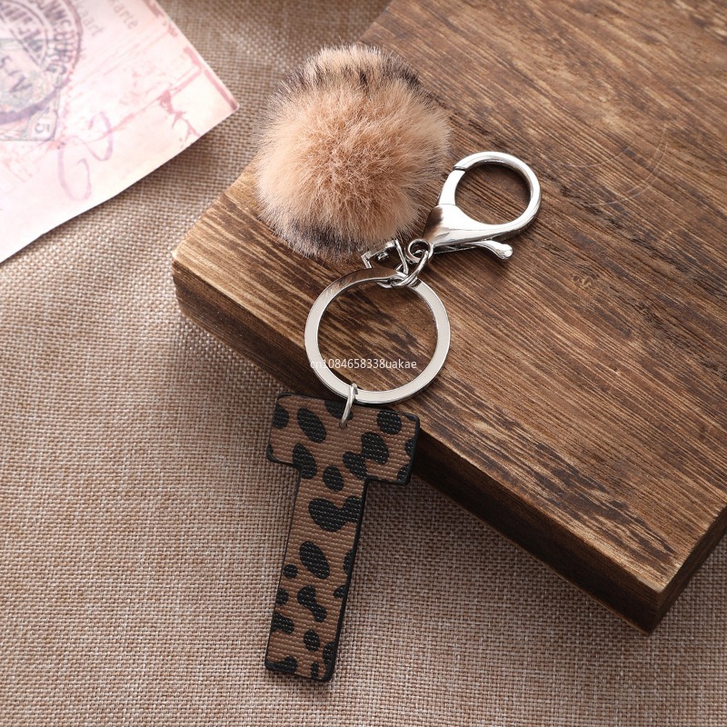 Fashion Leopard English Alphab - Monogram Keychain Leather ulasan dan harga