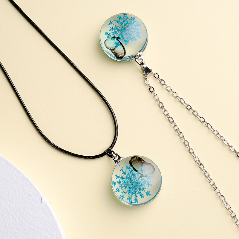 Fahion Glass Charm Real Dried  - Birth Flower Necklace ulasan dan harga
