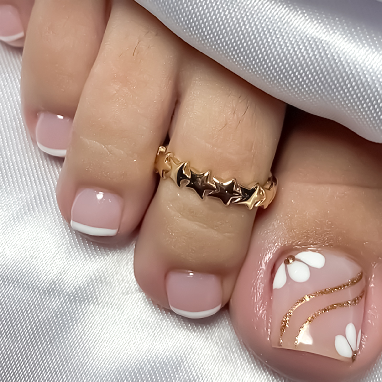 Nude Pink Color Fake Toenails  - Pressed Flower Art ulasan dan harga