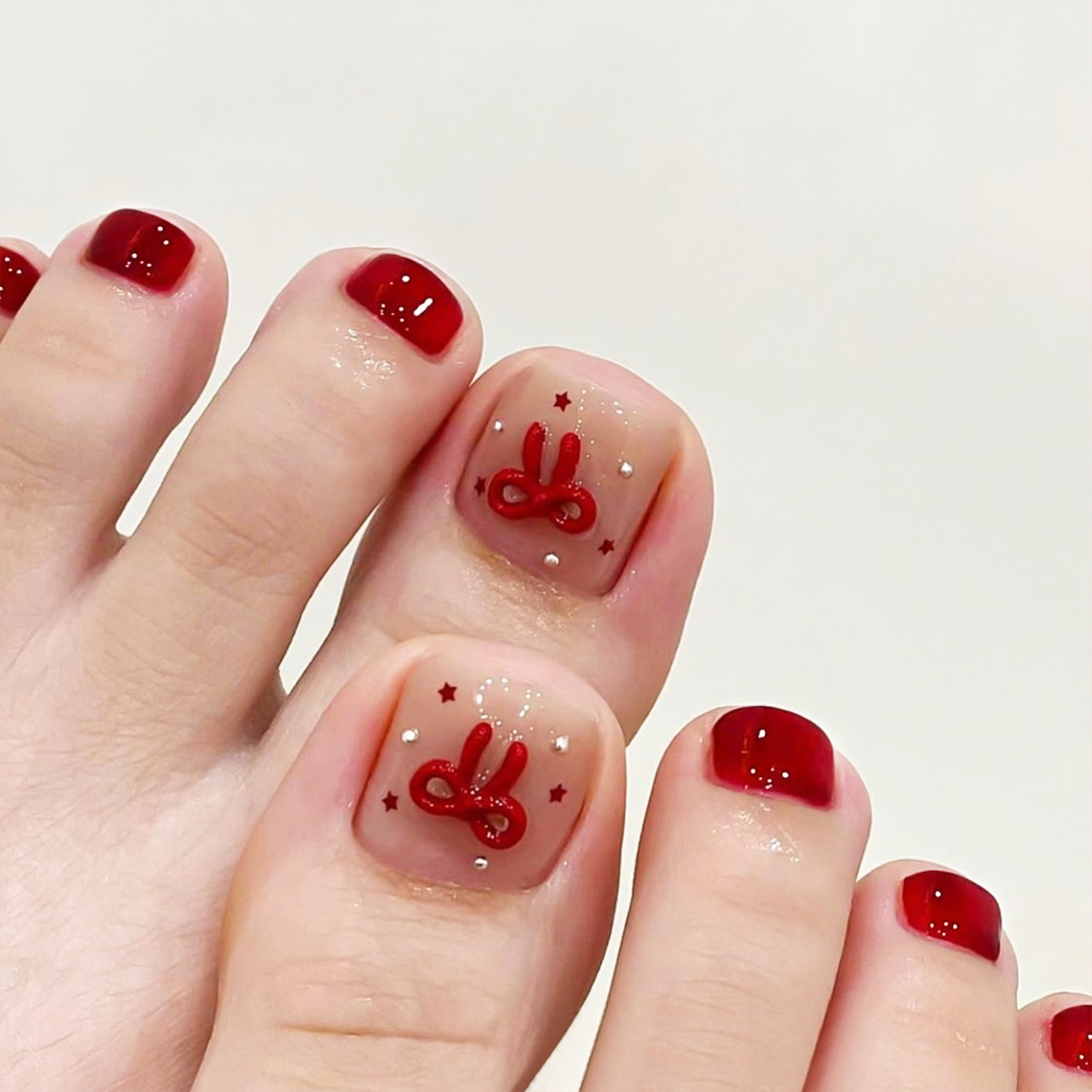 Nude Pink Color Fake Toenails  - Pressed Flower Art ulasan dan harga
