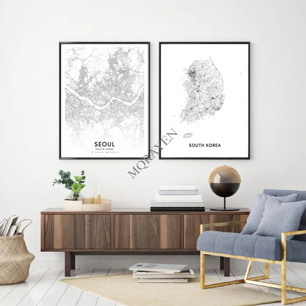 South Korea Map Black and Whit - Custom Star Map ulasan dan harga