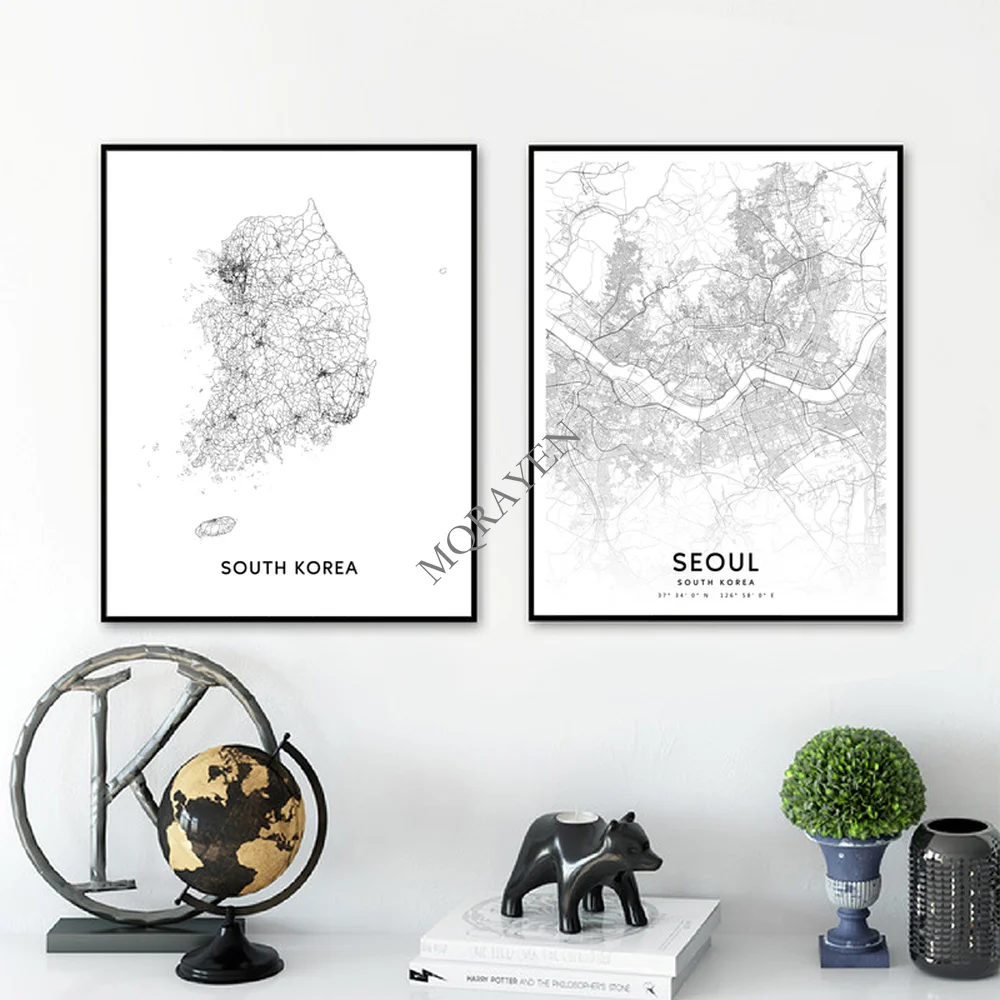 South Korea Map Black and Whit - Custom Star Map ulasan dan harga