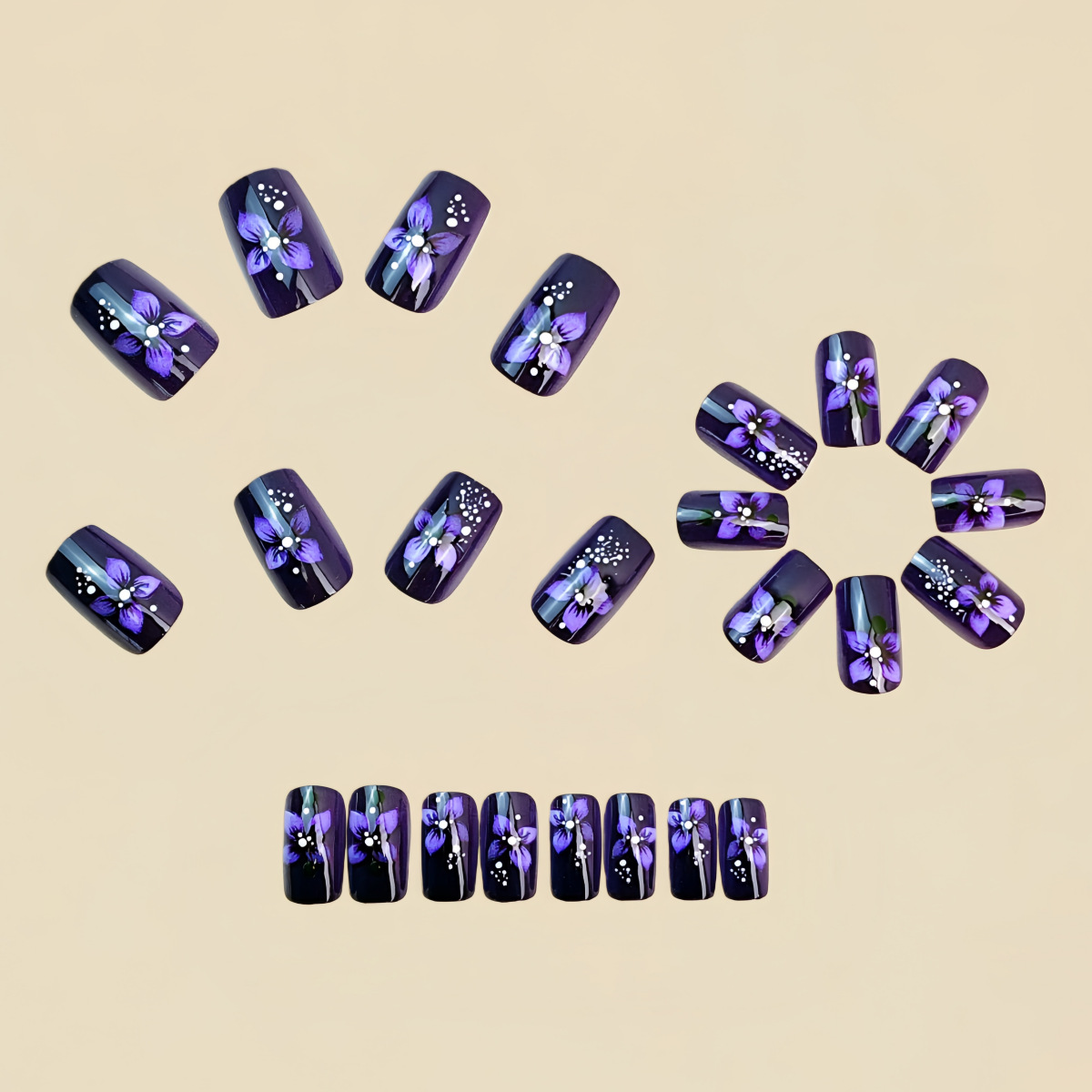 Medium square fake nails for w - Pressed Flower Art ulasan dan harga