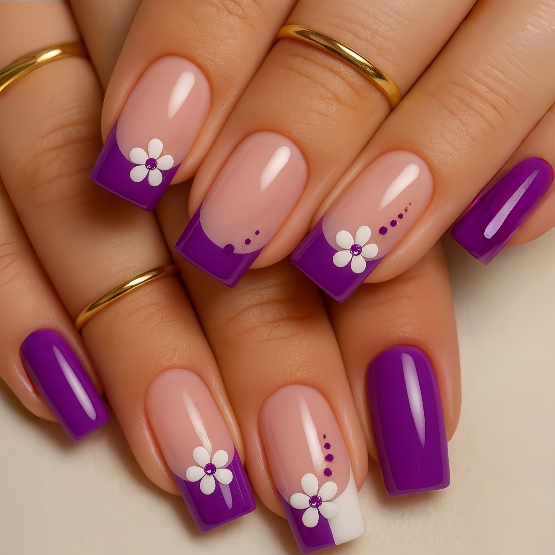 Medium square fake nails for w - Pressed Flower Art ulasan dan harga