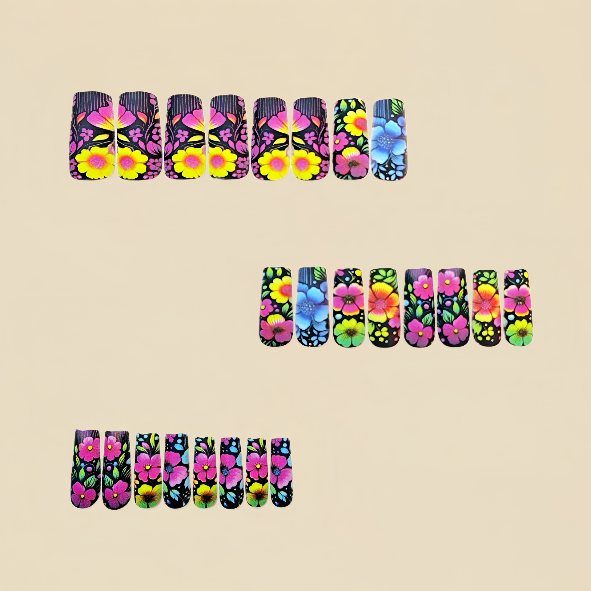 Medium long fake nails gradien - Pressed Flower Art ulasan dan harga
