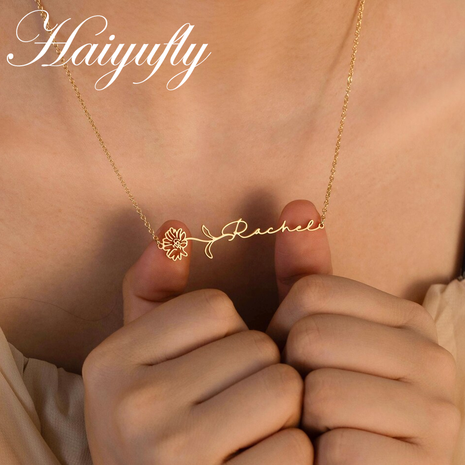 Haiyufly Custom Name Necklace  - Birth Flower Necklace ulasan dan harga