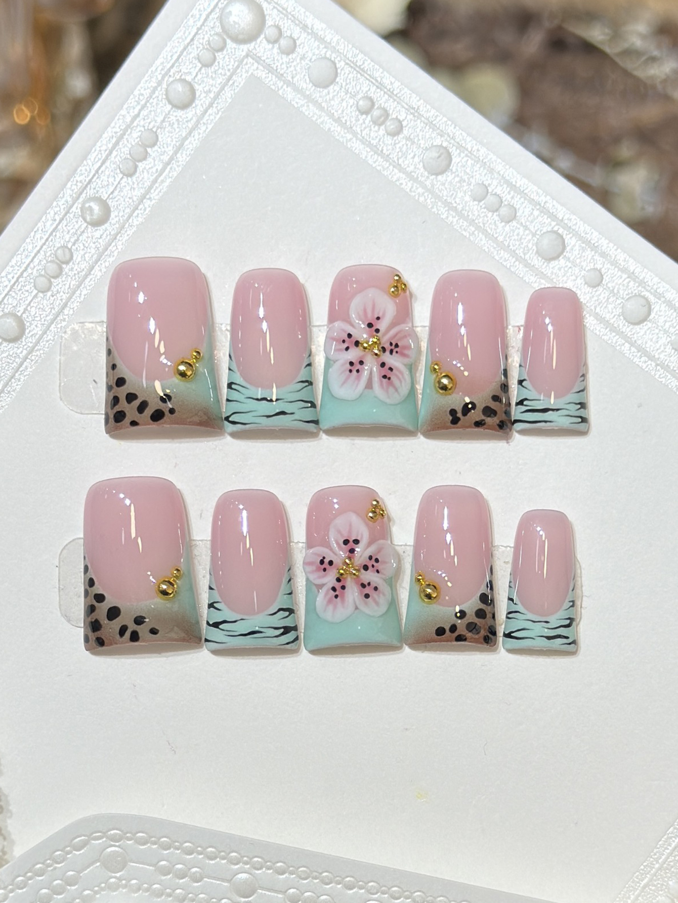 10pcs Press on Nails Duck Mout - Pressed Flower Art ulasan dan harga
