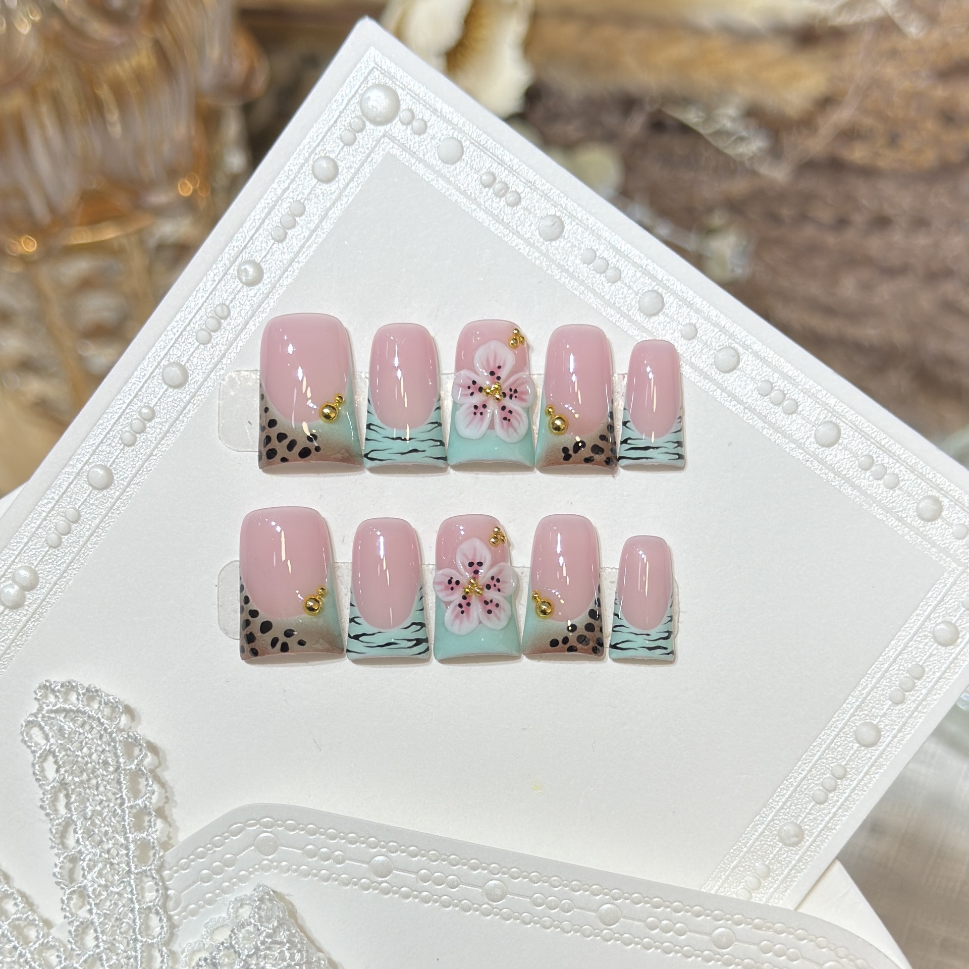 10pcs Press on Nails Duck Mout - Pressed Flower Art ulasan dan harga