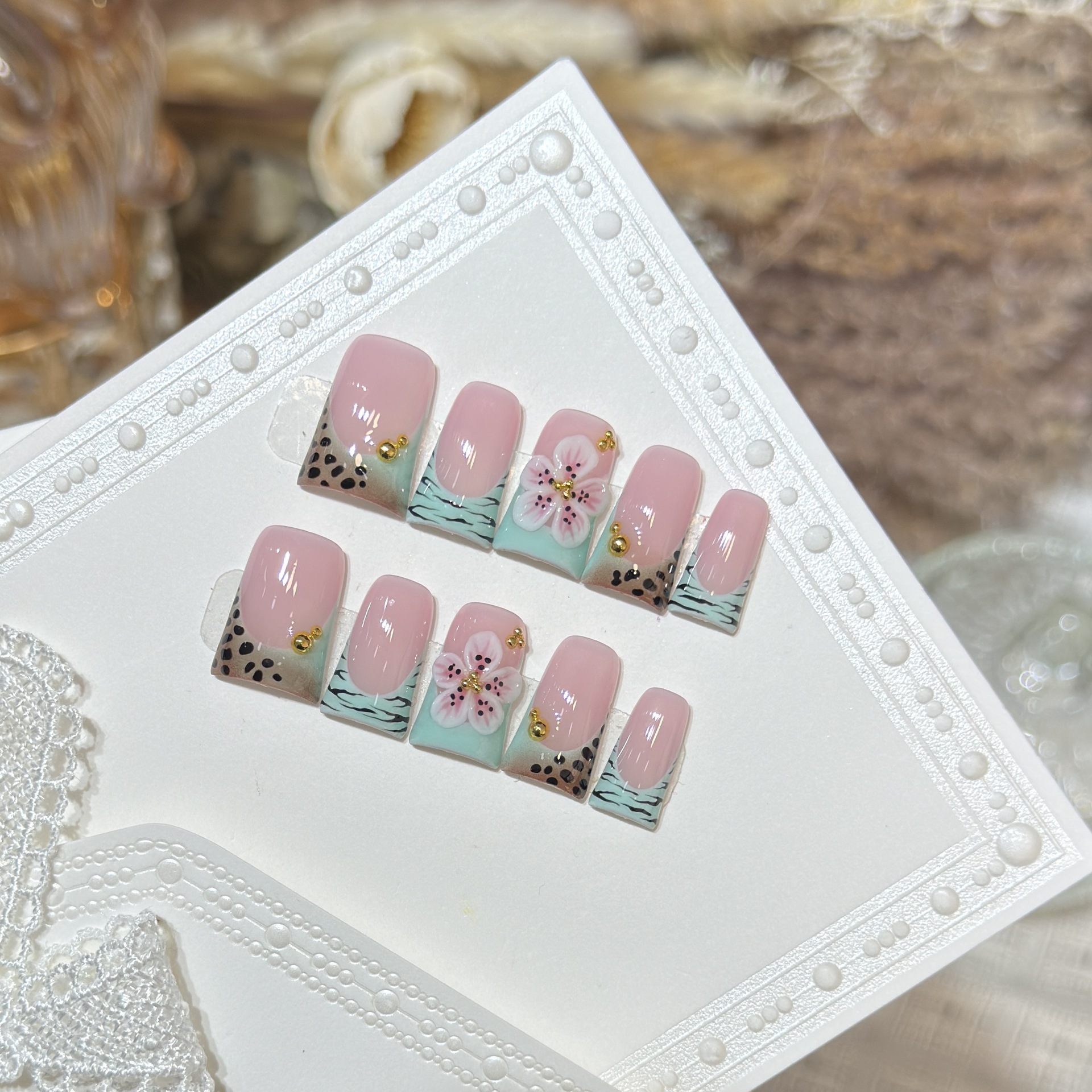 10pcs Press on Nails Duck Mout - Pressed Flower Art ulasan dan harga