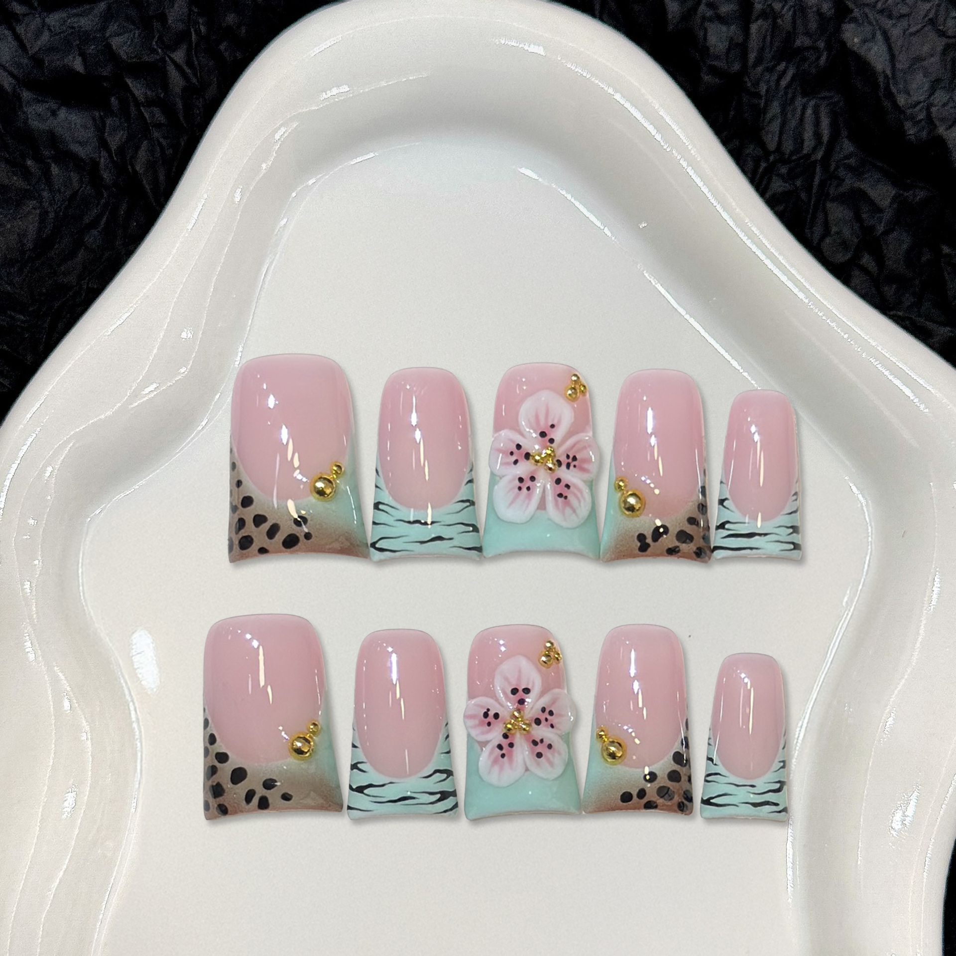 10pcs Press on Nails Duck Mout - Pressed Flower Art ulasan dan harga