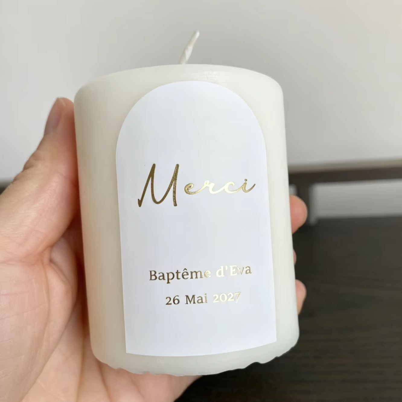 Custom Baptism Candle Merci Th - Personalised Candle Label ulasan dan harga