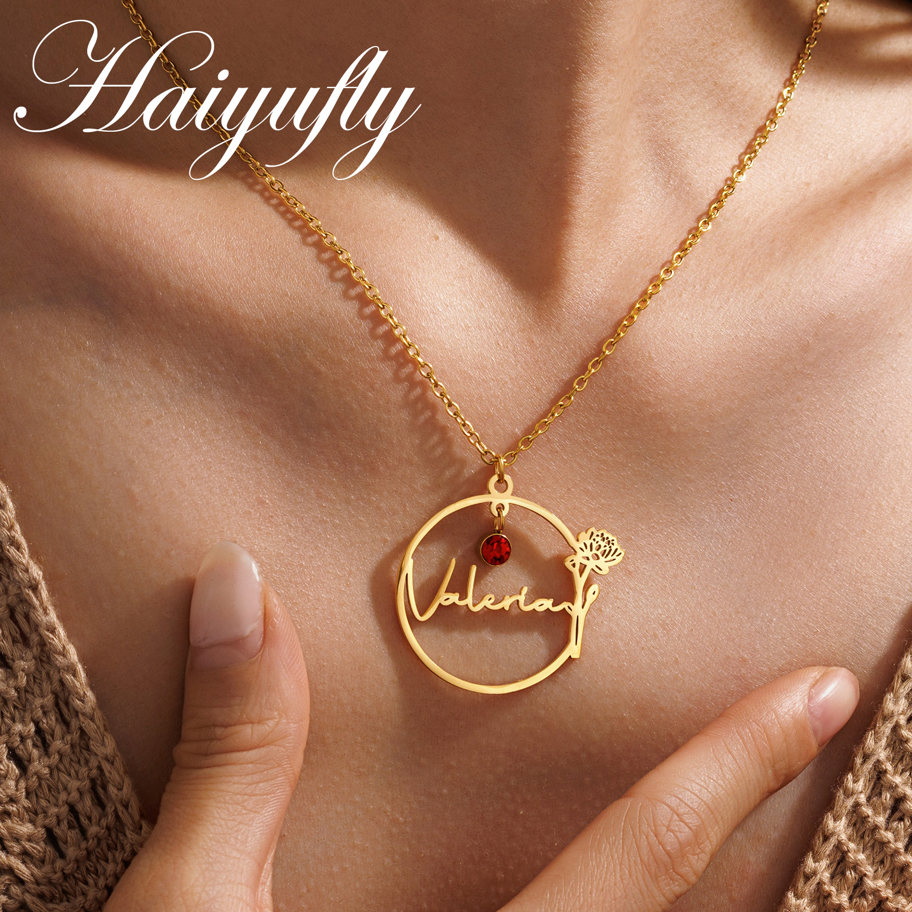 Haiyufly Custom Name Necklace  - Birth Flower Necklace ulasan dan harga