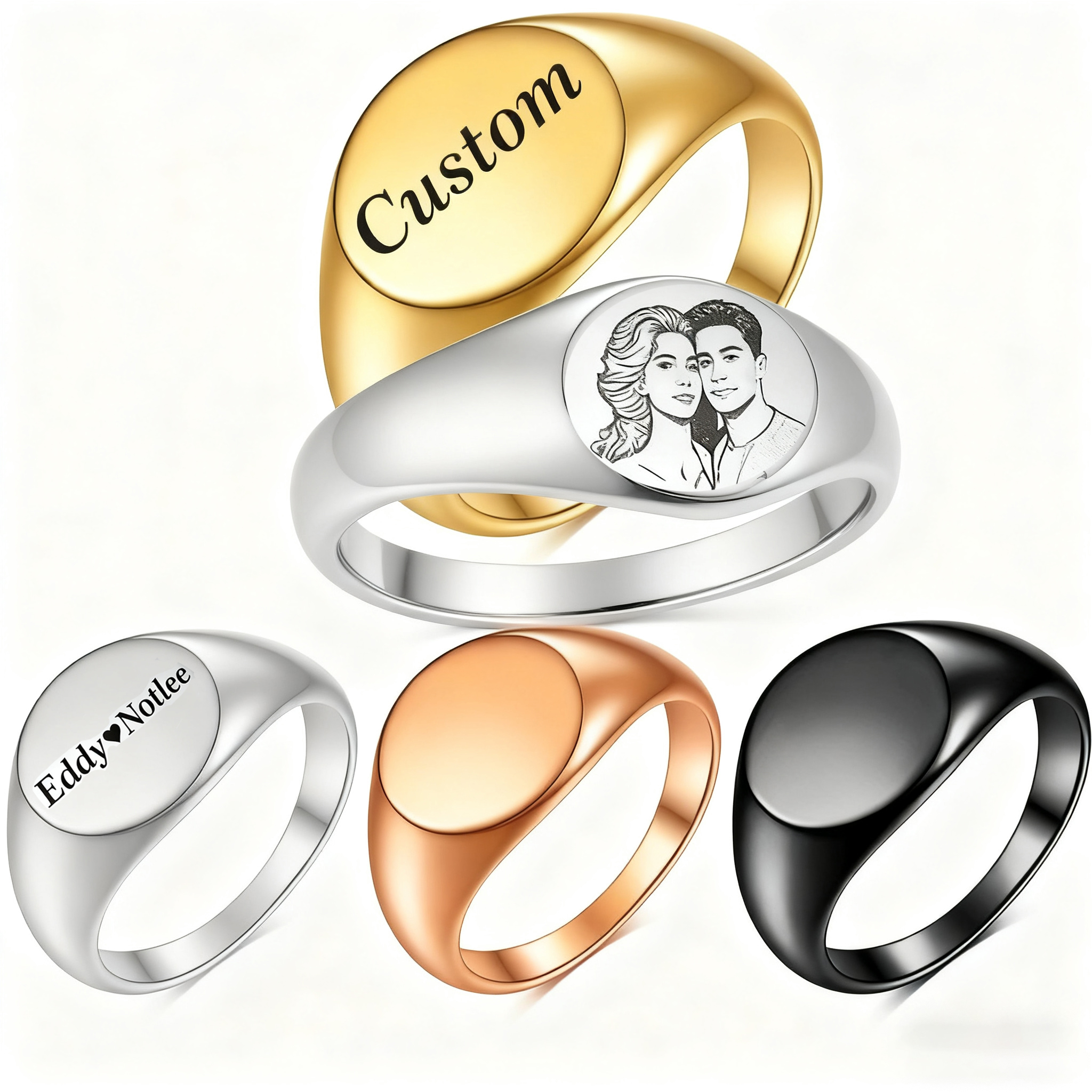 Custom Engraved Picture Logo N - Initial Ring Custom ulasan dan harga