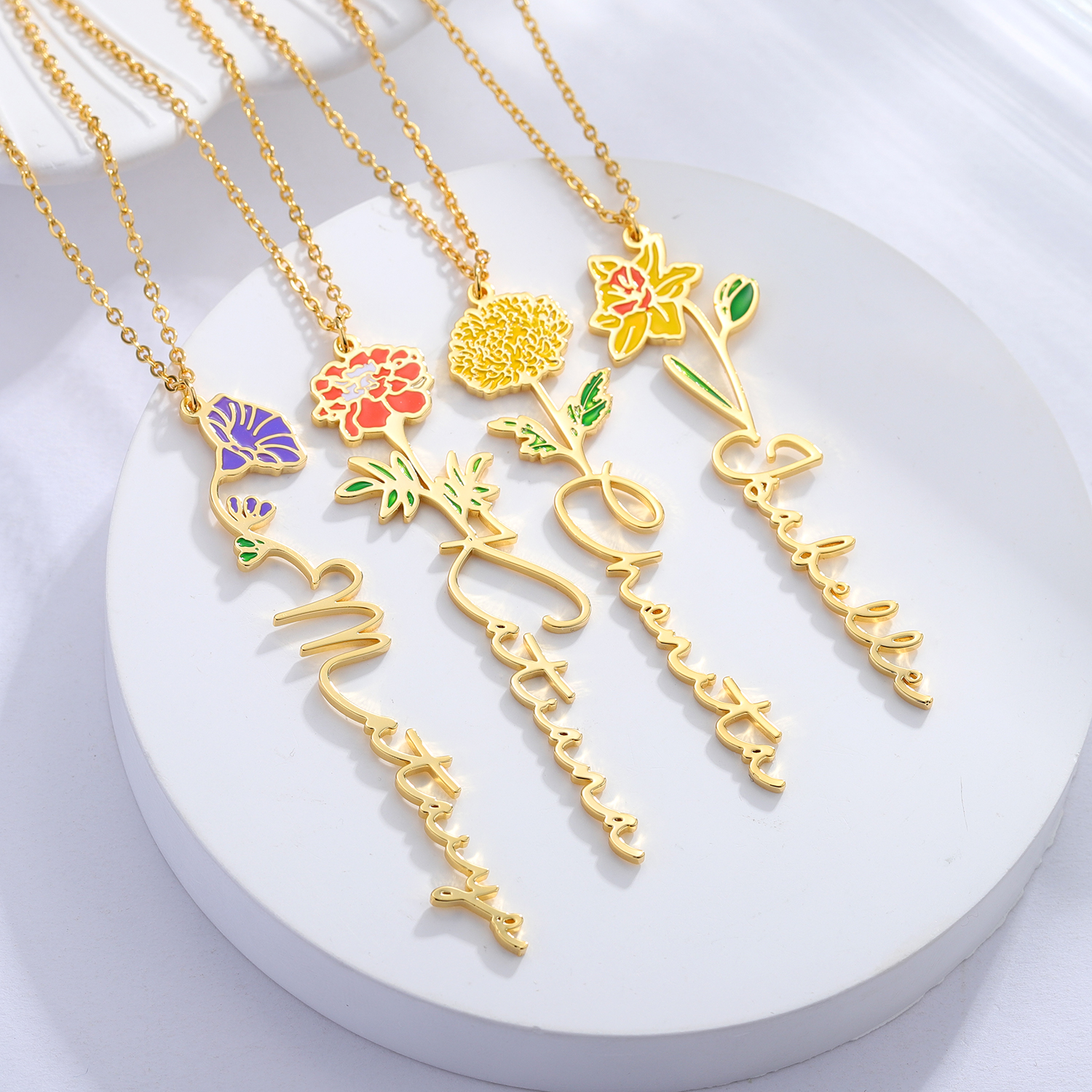 Personalized Name Necklace Wit - Birth Flower Necklace ulasan dan harga