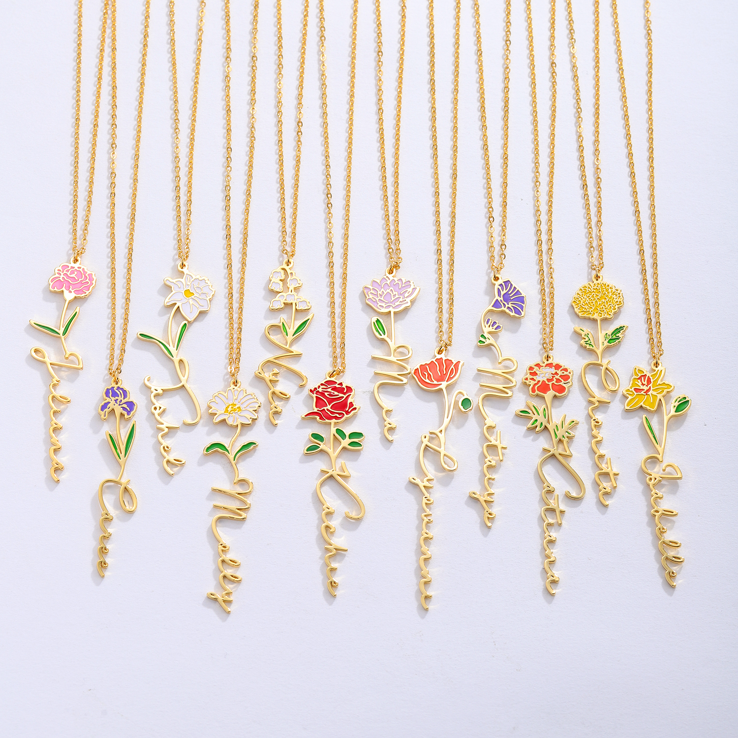 Personalized Name Necklace Wit - Birth Flower Necklace ulasan dan harga