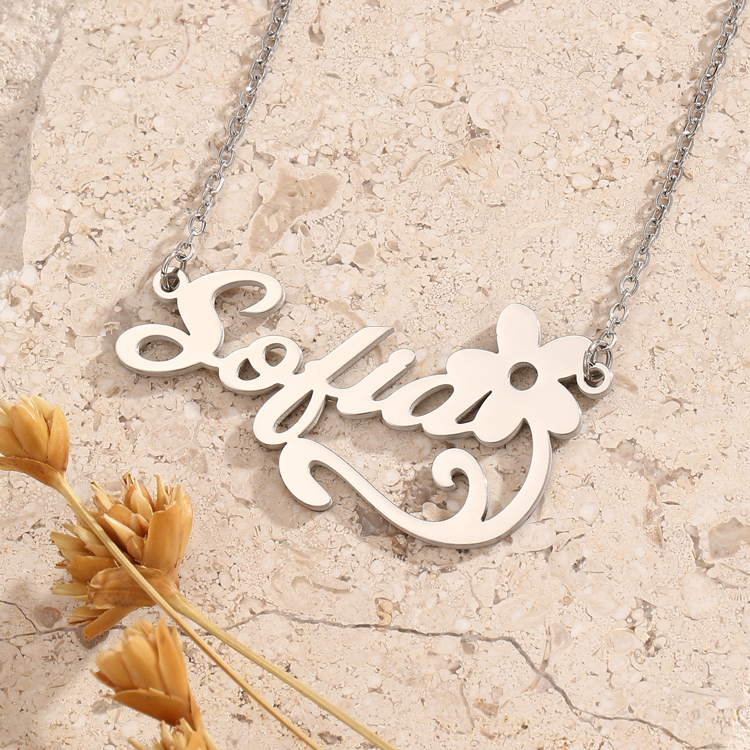 Stainless Steel Flower Letter  - Name Necklace Custom ulasan dan harga